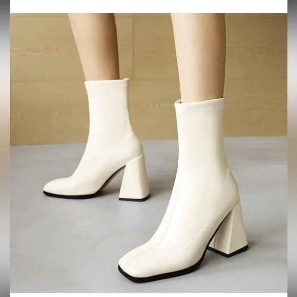 JR.catning Women Block Heel Short Boots Women Square Toe Casual Ankle Boots​​​ - Picture 4 of 7